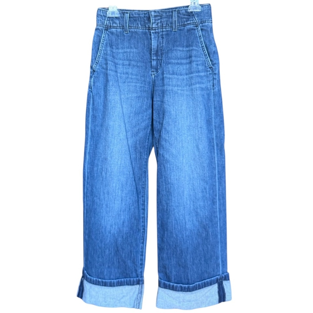 Anthropologie Pilcro High Rise Wide‎ Leg Cuffed Blue Jeans Sz 27